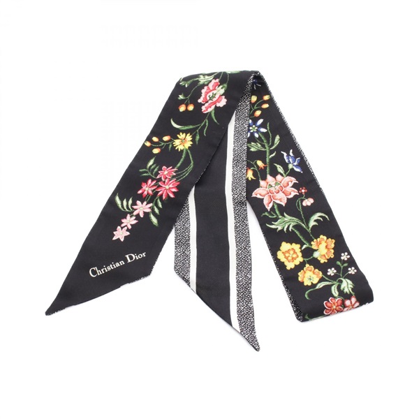 クリスチャン・ディオール　ミッツァ 　リボン　スカーフ　正規品 Christian Dior ミッツァ リボンスカーフ 千鳥格子 ブラック