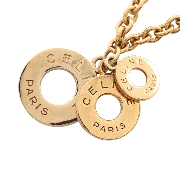 BBE04-18 セリーヌ ベルトチェーン サークルロゴ ネックレス CELINE セリーヌ ロゴモチーフ ルビー ネックレス K18イエローゴールド