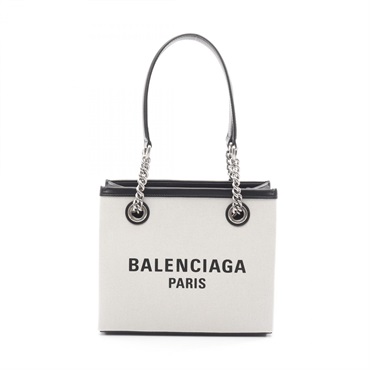 バレンシアガ BALENCIAGA デューティー フリー スモール トートバッグ バッグ キャンバス レザー レディース アイボリー系 / ブラック系 7599412 【中古】 バレンシアガ BALENCIAGA デューティー フリー スモール トートバッグ