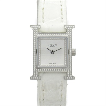 【美品】エルメス Hウォッチ ミニ 11ダイヤ クロコベルト ホワイト Hウォッチ ミニ 21mm[W053094WW00] H Watch Mini | エルメス