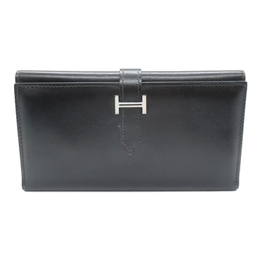 エルメス(HERMES)エルメス ベアンデュプリ ブラック 三つ折り長財布
