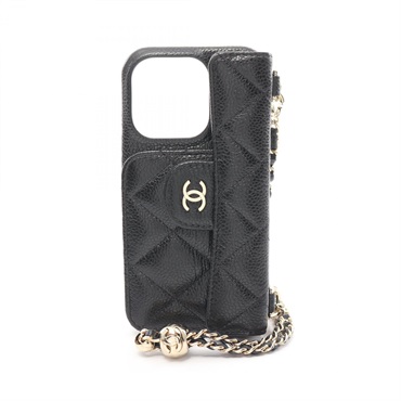 未使用級 シャネル iPhone14Proスマホケースキャビアスキン マトラッセ CHANEL - 美品 シャネル iPhone14Pro スマホケース キャビアスキン