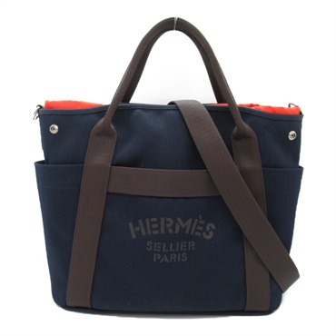 HERMES ネイビー ブラック トートバッグ エルメスホワイトバス アップ トートバッグ 紺 □G刻印(2003年頃