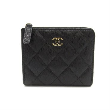 CHANEL　マトラッセ　L字ファスナー　コンパクトウォレット　オールブラック シャネル(CHANEL)シャネル マトラッセL型ZIP財布 L型ファスナー財布