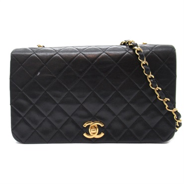 【稀少】CHANEL 黒シングルフラップ　マトラッセ　ショルダーバッグ シャネル(CHANEL)シャネル マトラッセ シングルフラップチェーン