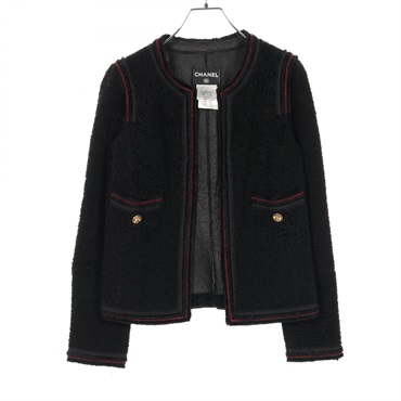 CHANEL シャネル ノーカラー ジャケット 黒 マーメイド シャネル CHANEL ノーカラージャケット ロング ココマークボタン 黒