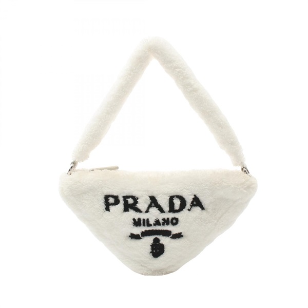 【極美品】PRADA バッグ　テリー クロス ボア 1NE043 白　三角ロゴ 極美品】PRADA バッグ テリー クロス ボア 1NE043 白 三角ロゴ