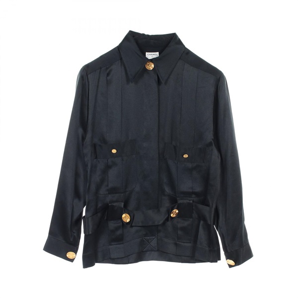 CHANEL ブラック 長袖シャツ ゴールドボタン シャネル(CHANEL)シャネル ココマークボタン ブラウス 衣料品 トップス