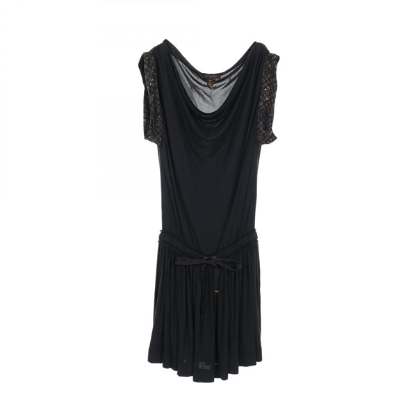 LOUIS VUITTON ルイヴィトン ワンピース ブラック ニットワンピース 美品】ルイヴィトン ニット ワンピース モノグラム ベルト 膝丈