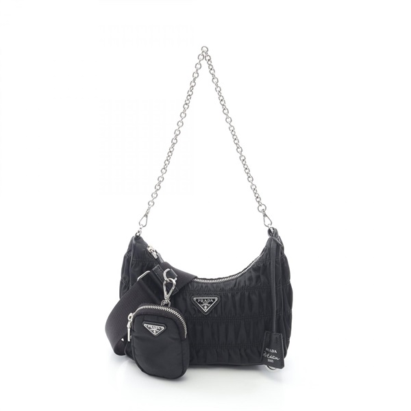PRADA ブラック ショルダーバッグ チェーン付き PRADA プラダ チェーンショルダーバッグ ブラック/ゴールド金具 1BH085