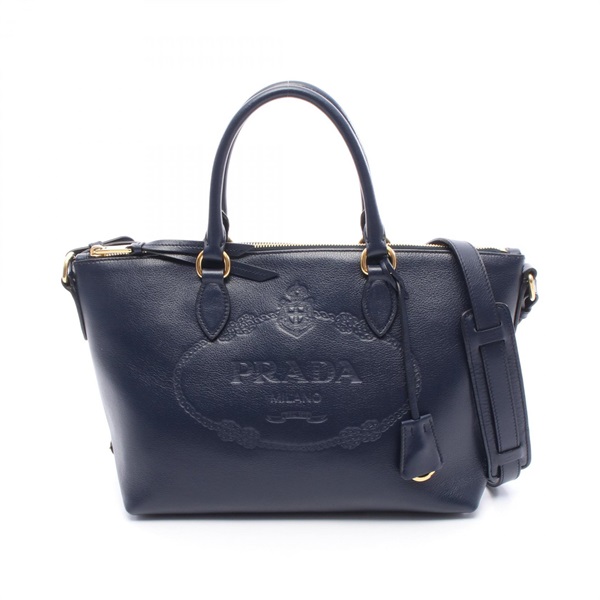 PRADA ネイビー レザー ハンドバッグ