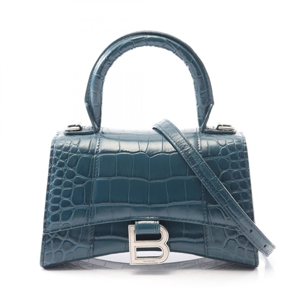 BALENCIAGA バレンシアガ 2WAY アワーグラス　XS ハンドバッグ ショルダーバッグ 肩掛け 斜め掛け HOURGLASS クロコ型押し トップハンドル 592833  カーフスキン   ブラック 黒 アンティークゴールド金具 レディース【中古品】 BALENCIAGA（バレンシアガ） ×adidas Hourglass アワーグラス 斜め掛け