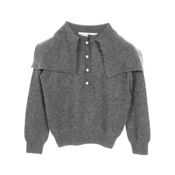 ディオール Dior CDロゴ パールボタン ニット 衣料品 トップス カシミヤ レディース グレー系 354S48AM053 【中古】 ディオール(Dior)ディオール CDロゴ パールボタン ニット 衣料品