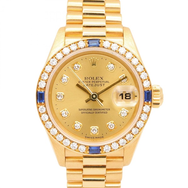 ロレックス デイトジャスト 10Pダイヤ/4Pサファイア/ダイヤベゼル 腕時計 時計 レディース 69088G