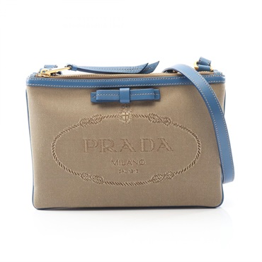 プラダ チェーン ショルダーバッグ BR4658 ブルー ツイード レザー