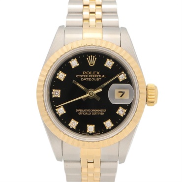 ロレックス デイトジャスト 10Pダイヤ N番 ブラック 旧ダイヤ 腕時計 時計 レディース 69173G