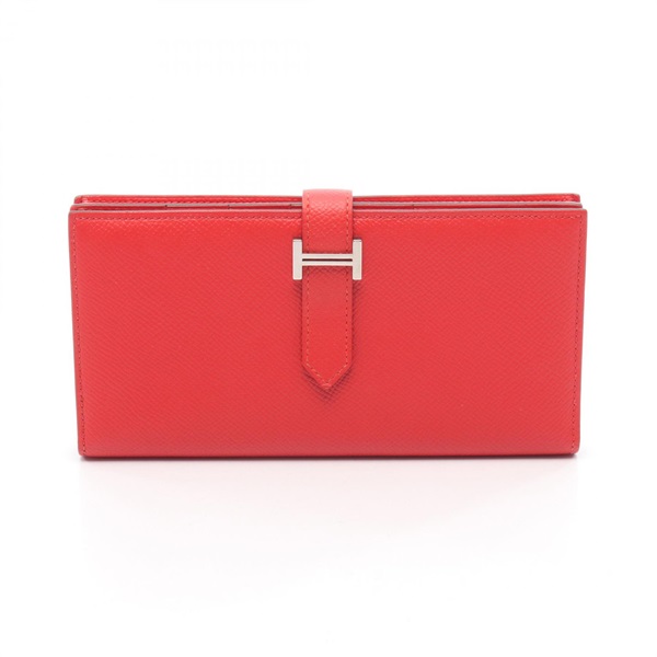 エルメス ベアンスフレ ルージュトマト 二つ折り長財布 財布 レディース