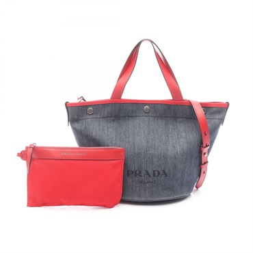 プラダ DENIM+CITY CALF 2WAY トートバッグ バッグ レディース