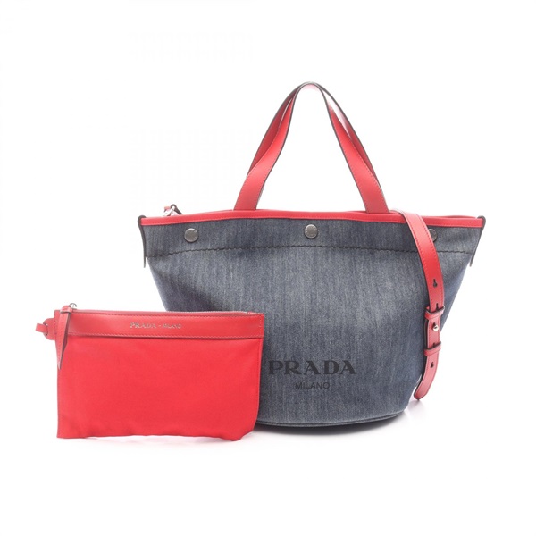 プラダ DENIM+CITY CALF 2WAY トートバッグ バッグ レディース