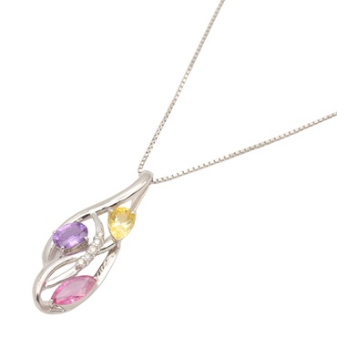 ジュエリー ピンクサファイア 色石 ダイヤ ネックレス ネックレス ジュエリー レディース ﾋﾟﾝｸｻﾌｧｲｱ/色石 9.6g