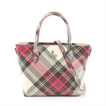ヴィヴィアンウエストウッド MINI TOTE SAFFIANO BIOGREEN SAFFIANO PRINTED3 2WAY タータンチェック トートバッグ バッグ レディース 4204007TU