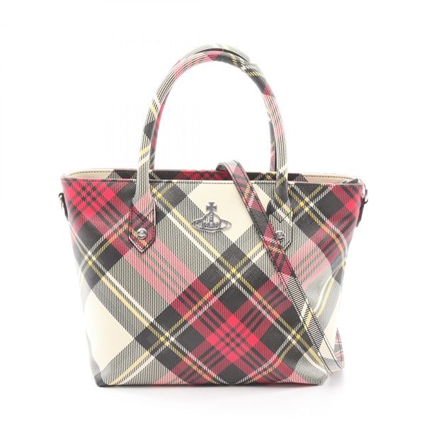 ヴィヴィアンウエストウッド MINI TOTE SAFFIANO BIOGREEN SAFFIANO PRINTED3 2WAY タータンチェック トートバッグ バッグ レディース 4204007TU