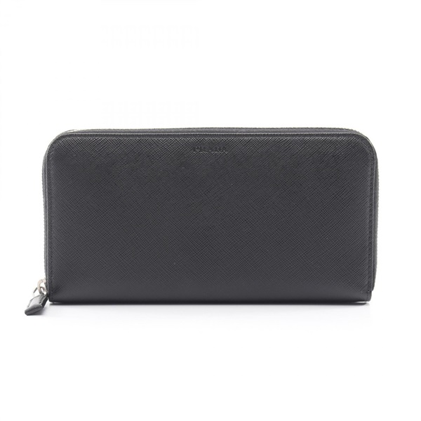 【美品】PRADA レザー サフィアーノ 長財布 型押し ロゴ金具 ブラック プラダ(PRADA)プラダ 型押しロゴ ラウンド長財布 財布 メンズ