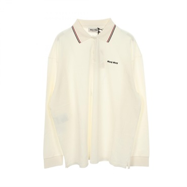 ミュウ ミュウ コットンピケ 長袖ポロ ロゴ刺繍 ポロシャツ 衣料品 トップス レディース