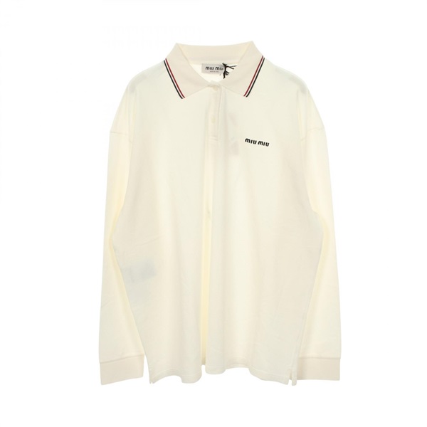 ミュウ ミュウ コットンピケ 長袖ポロ ロゴ刺繍 ポロシャツ 衣料品 トップス レディース