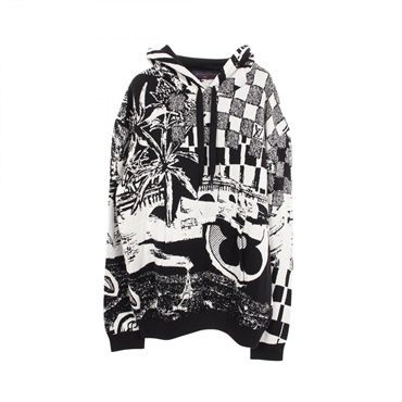 ルイ・ヴィトン LOUIS VUITTON パリコラージュジャカード ニット パーカー 衣料品 トップス コットン メンズ ブラック系 / ホワイト系 RM231 TB7 HON82W 【中古】 ルイ・ヴィトン(LOUIS VUITTON)ルイ・ヴィトン パリコラージュジャ