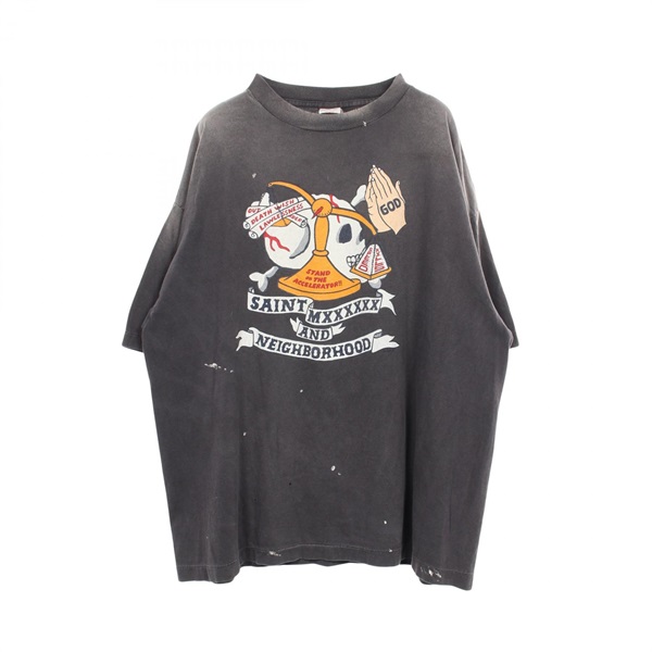 セント マイケル SAINT MICHAEL × NEIGHBORHOOD スカルプリント ユーズド加工 ペイント加工 半袖Tシャツ 衣料品 トップス メンズ
