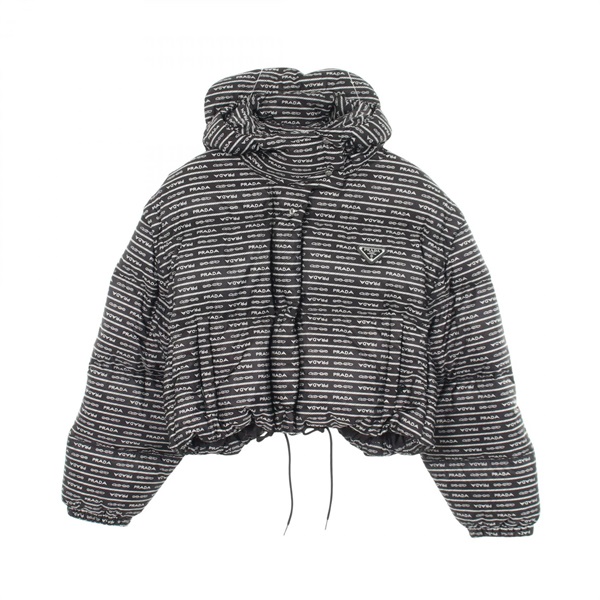 プラダ Re-Nylon ロゴ総柄 フード付き クロップド ダウンジャケット 衣料品 アウター レディース 291973