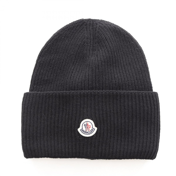 【新品】S モンクレール　ロゴ　ニット帽　ブラック モンクレール(MONCLER)モンクレール ロゴワッペン ニットキャップ