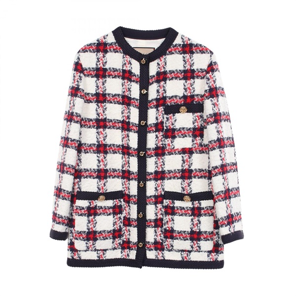 グッチ(GUCCI)グッチ チェック柄 ツイード ノーカラージャケット 衣料