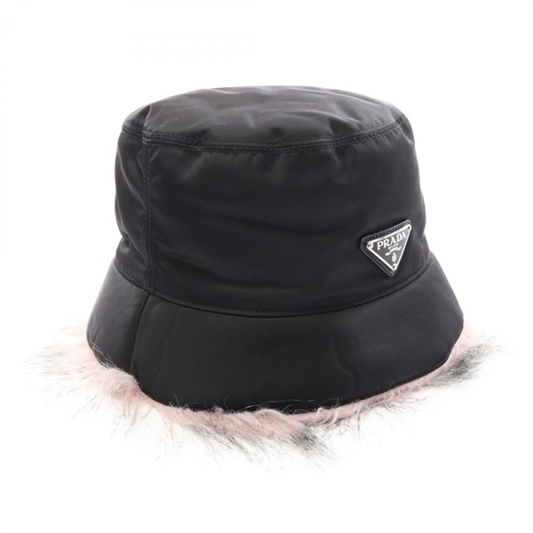 プラダ(PRADA)プラダ Re-Nylon ファー付き バケット ハット 帽子