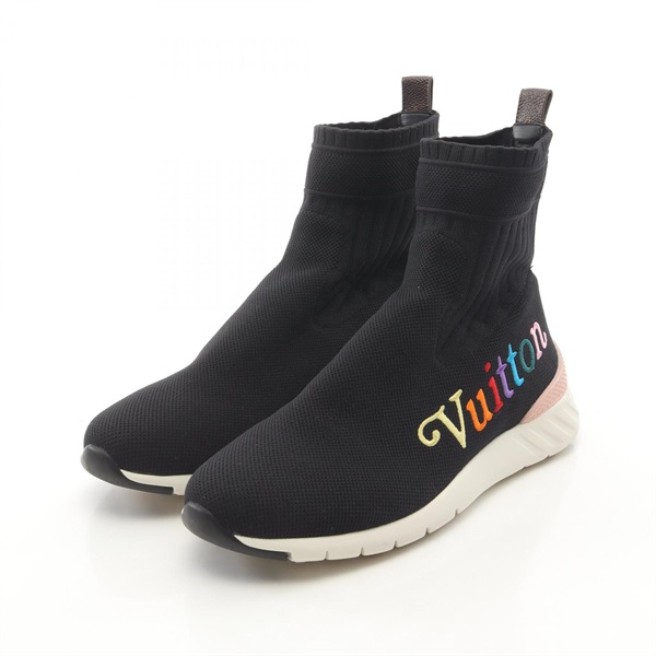 美品　ルイヴィトン　ニットソックスブーツ　モノグラムロゴ　刺繍　黒 美品 ルイヴィトン ニットソックスブーツ モノグラムロゴ 刺繍