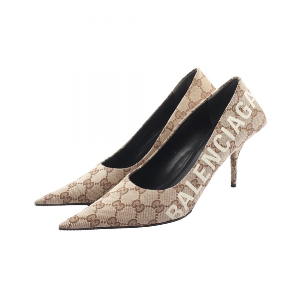 グッチ GUCCI × BALENCIAGA GGキャンバス ポインテッドトゥ パンプス 靴 レディース