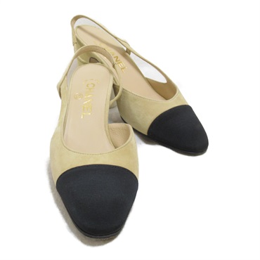 シャネル　シルク　バックストラップパンプス　靴 スリングバック シューズ - シルク サテン、ブラック