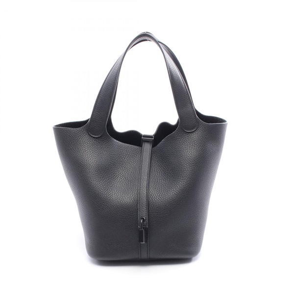ブラックレザーハンドバッグ表参道で購入エルメスと同様皮 エルメス(HERMES)エルメス ピコタンロックMM ソーブラック