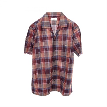 サンローランパリ ロゴ刺繍 チェック柄 カットオフ 半袖 その他トップス 衣料品 トップス メンズ 637169