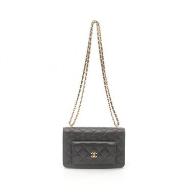 シャネル　マトラッセ　正規品　CHANEL マトラッセ シャネル チェーンウォレット フォンケース AP2096 ラム 黒