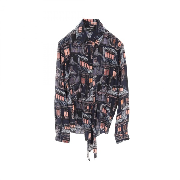 シャネル CHANEL ブラウス 衣料品 トップス シルク レディース ブラック系 【中古】 中古・古着通販】CHANEL (シャネル) レオパード ココマーク シルク