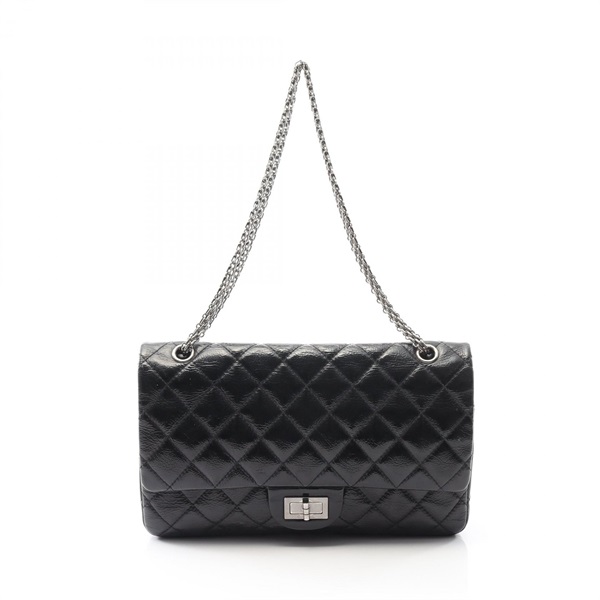 Minami  CHANEL ブラック レザー パース シャネル(CHANEL)シャネル 2.55 マトラッセ マキシ Wフラップ