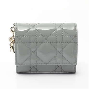 Lady Dior ロータスウォレット ブルー グレー Lady Dior Lotus Wallet Cloud Blue Patent Cannage Calfskin | DIOR