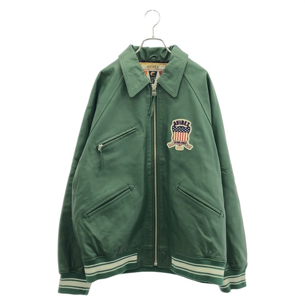 〈美品〉AVIREX アヴィレックス【L】コーチジャケット グリーン アヴィレックス(AVIREX)アヴィレックス レザーバーシティジャケット 革