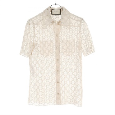 gucci レディース 半袖トップス　リネン100% Gucci GGジャカード リネンシャツ | ブルー | FARFETCH JP