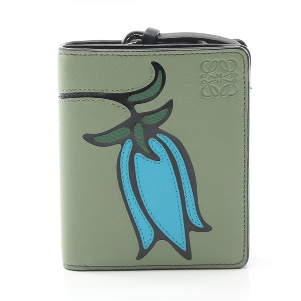 極美品　LOEWE 二つ折り財布 青/グレー/緑 ロエベ(LOEWE)ロエベ ハーバリウム S 二つ折り財布 財布 レディース