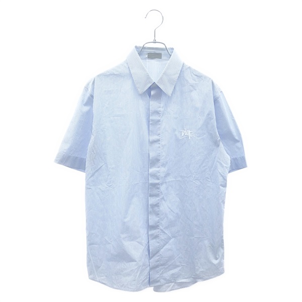 美品　Dior 半袖　シャツ ディオール(Dior)ディオール シャツ ホワイト ブルー ストライプ 半袖
