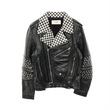 セリーヌ ブロックチェック スタッズ ライダースジャケット 衣料品 アウター メンズ 2E350599E