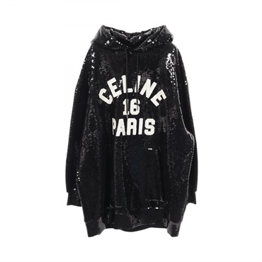 セリーヌ(CELINE)セリーヌ スパンコール ロゴ フーディ パーカー 衣料
